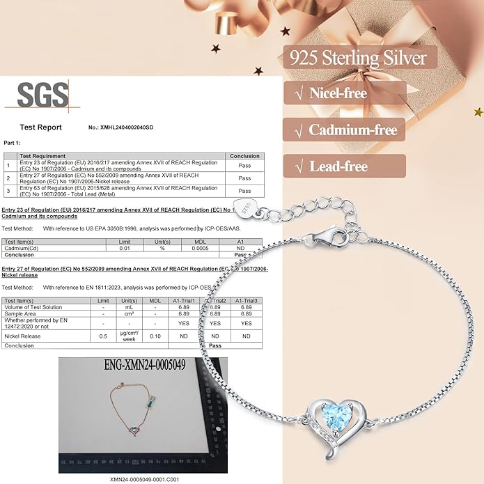 LAVUMO Love Heart Bracelets for Women 925 Silver Charm Birthstone Bracelet Adjustable Anniversary Birthday Jewelry Gifts for Women Girlfriend Wife Daughter Mom Her