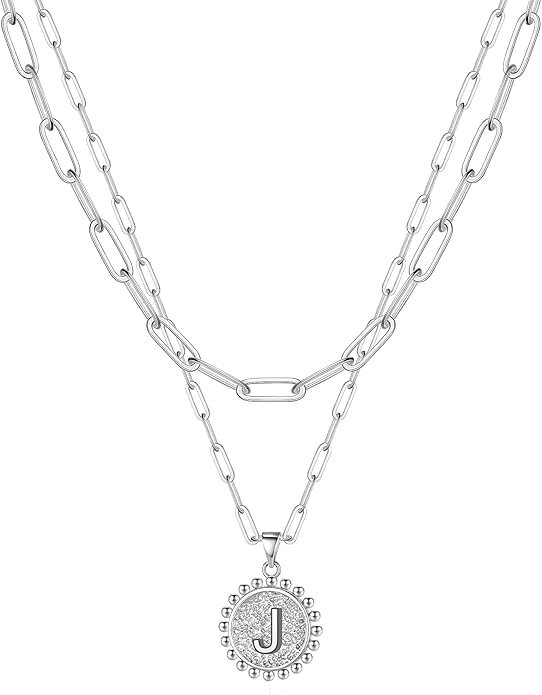 Ursteel Layered Initial Necklaces for Women, 14K-Gold-Plated Dainty Layering Paperclip Chain Necklaces for Women Jewelry