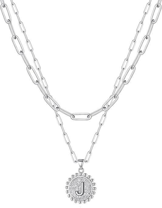 Ursteel Layered Initial Necklaces for Women, 14K-Gold-Plated Dainty Layering Paperclip Chain Necklaces for Women Jewelry