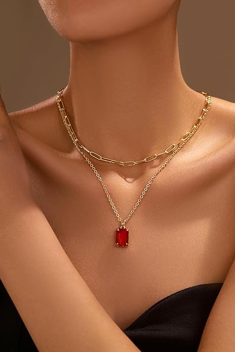 Gold Layered Pendant Necklaces for Women 14k Gold Plated Crystal Choker Necklace Paperclip Rhinestone Necklace Party Prom Jewelry