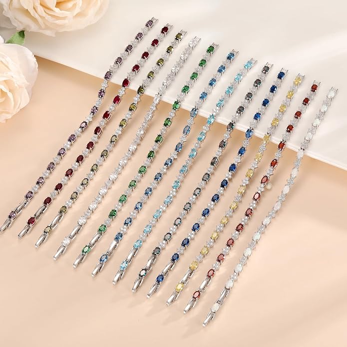 Tennis Birthstone Bracelets Sterling Silver Bracelets Charm Jewelry Birthday Gifts for Women,Girlfriend,Wife,Mom - Graduation, Friendship,Birthday, Anniversary