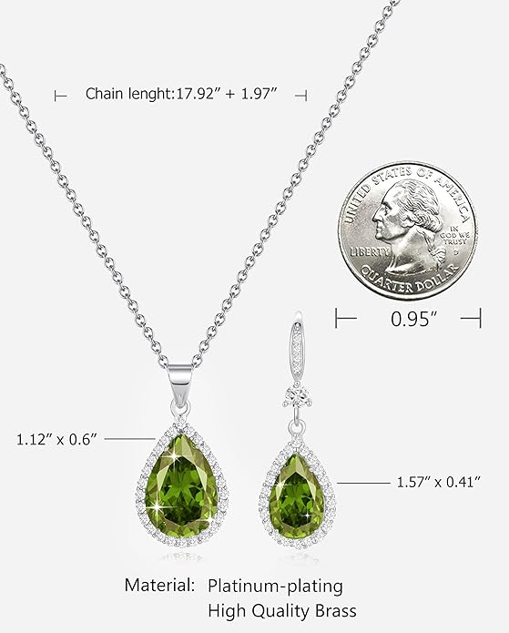 Sumonyo Women Jewelry Set Silver/Gold Plated Teardrop Pendant Necklace Dangle Drop Earrings Dangling Sets Birthstone Crystals Rhinestone,Birthday Anniversary Wedding Mother’s Day Gifts for Women