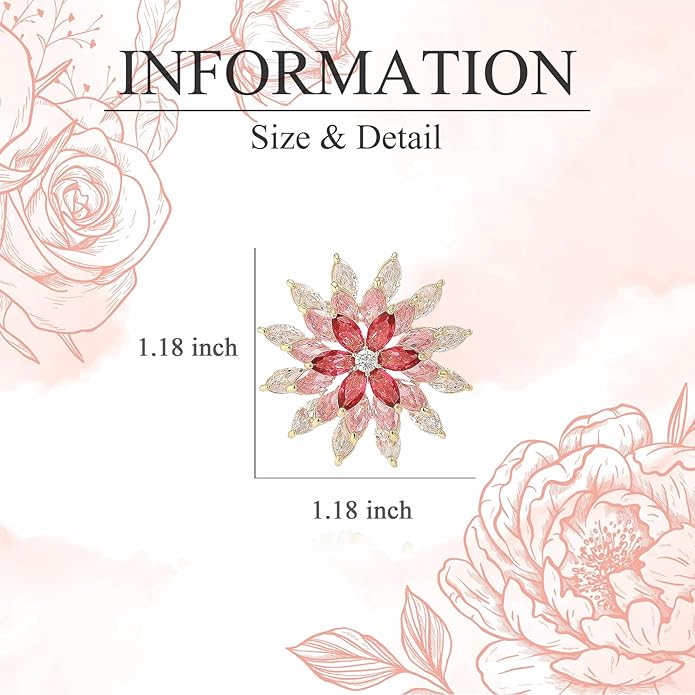 Fashion Flower Brooches for Women Rhinestone Flower Brooches Pins 18k Gold Plated Lapel Pins Jewelry for Girlfriend Wife