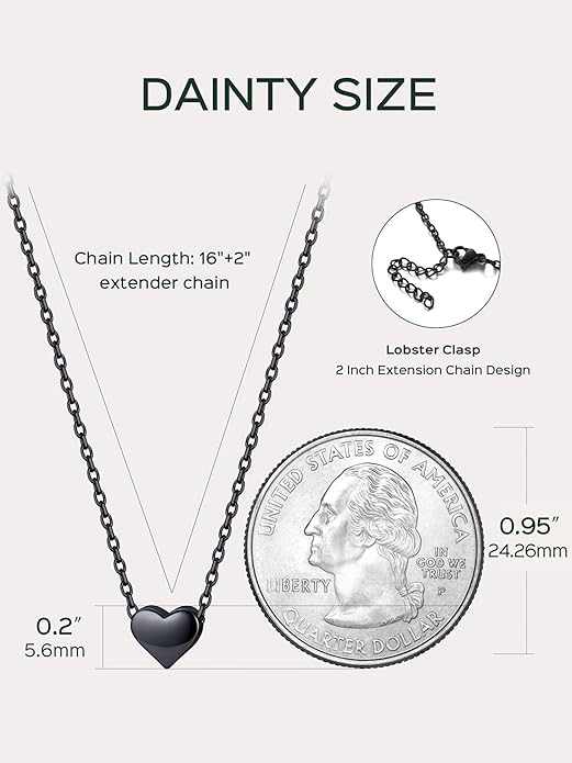ChicSilver Personalized 925 Sterling Silver Dainty Small Heart/Star/Moon/Dot/Triangle Pendant Necklace for Women, Silver/Gold/Rose Gold/Black (with Gift Box)