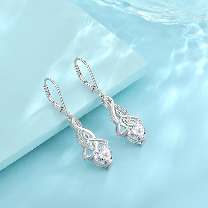 Infinity Celtic Knot Jewelry Set for Women 925 Sterling Silver April Birthstone Earrings and Necklace Set Cubic Zirconia Jewelry Gifts for Her