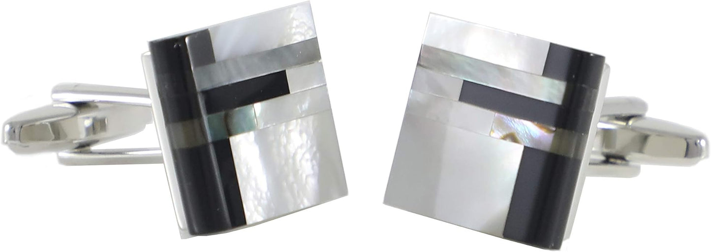 MENDEPOT Classic Genuine Onyx and Mother of Pearl Cufflinks Men Classic Cuff links With Box