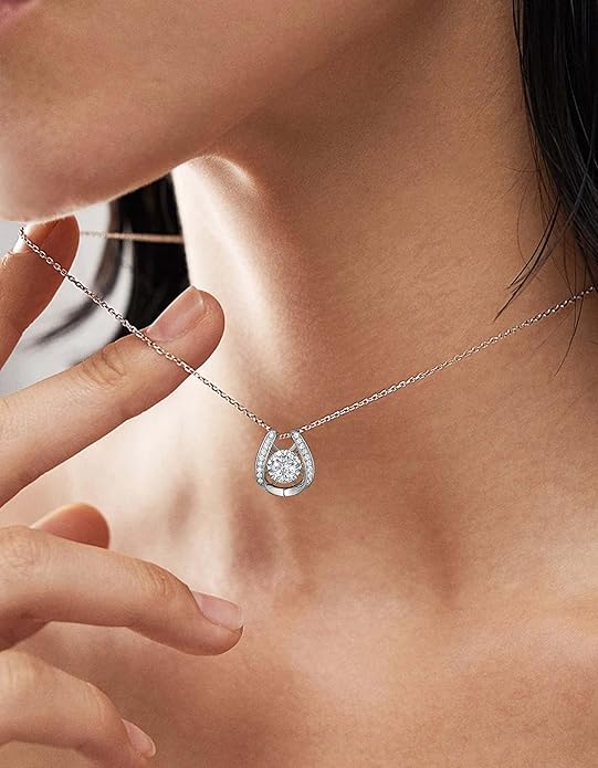 MomentWish Necklace for Women, Sparkling Gift for Her, 1Carat Moissanite Heart Pendent for Her, 925 Sterling Silver Dance Necklace for Anniversary Christmas Valentines