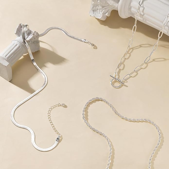 Freekiss Gold Layered Toggle Necklaces for Women: 14K Gold Plated Dainty Link Chain Necklaces Paperclip Cuban Rope Adjustable Choker T-Bar Toggle Clasp Chunky Necklace for Women Trendy Jewelry