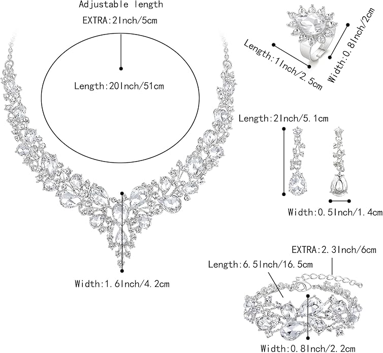 BriLove Wedding Bridal Jewelery for Women Austrian Crystal Teardrop Cluster Statement Necklace Dangle Earrings Link Bracelet Set
