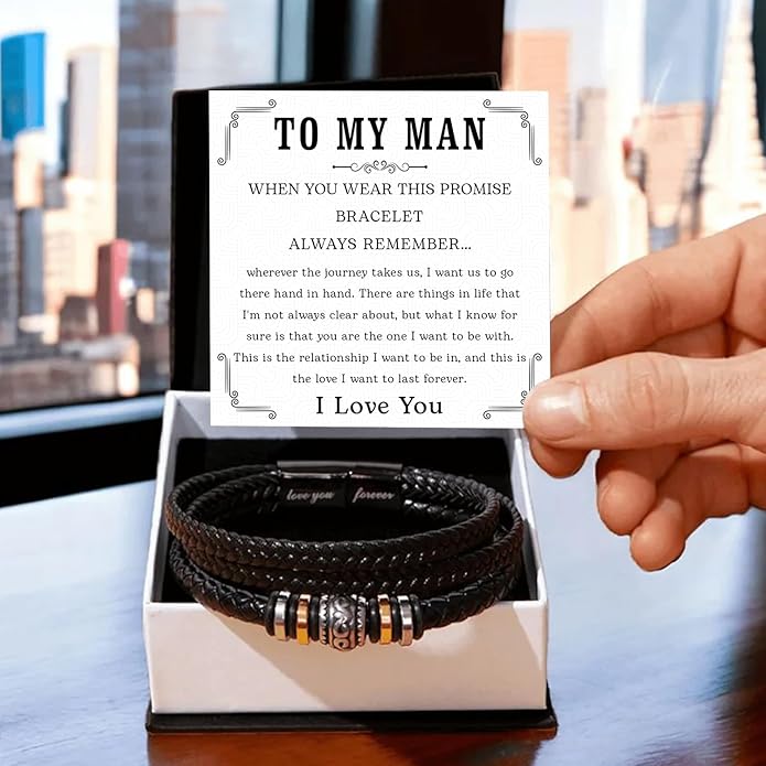 Mapileng To My Man – Braided Leather & Stainless Steel Bracelet with Heartfelt ‘Love You Forever’ - Elegant Gift Box Included, Gift from Girlfriend or Wife for Husband, Boyfriend, or Brother