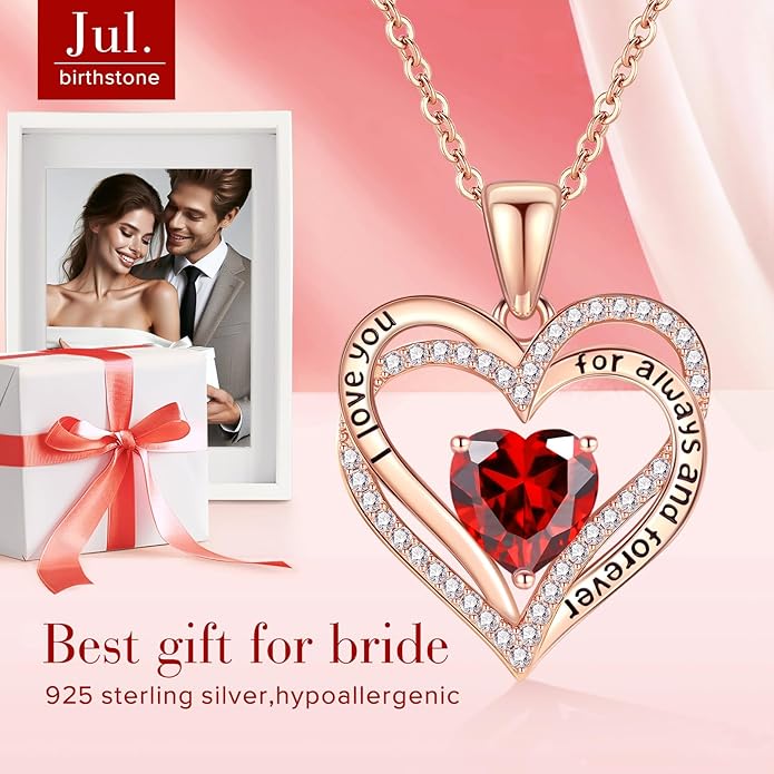 Vakki Birthstone Jewelry for Women Pendant Necklace 925 Sterling Silver Heart Necklace Birthday Gifts for Wife Daughter Girlfriend