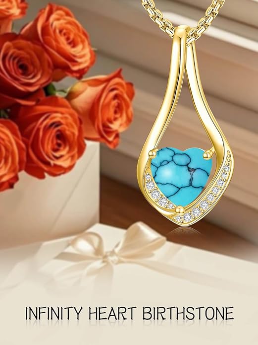 Birthstone Necklaces for Women,18k Yellow/White Gold Plated Forever Love Heart Infinity Pendant Necklace Anniversary Jewelry Christmas Birthday Gifts for Women Her Wife Girlfriend