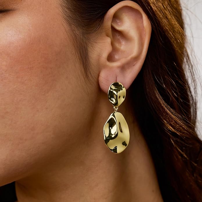 Hefanny Large Hammered Teardrop Dangle Earrings Geometric Chunky Flower Earrings Women's Trendy Statement Jewelry Multiple Styles