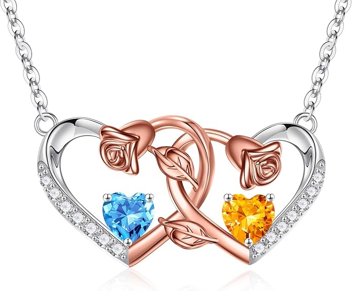 Iefil Chrismas Gifts for Wife - 925 Sterling Silver Rose Birthstone Necklace, Stocking Stuffers for Women Wife Girlfriend Mom