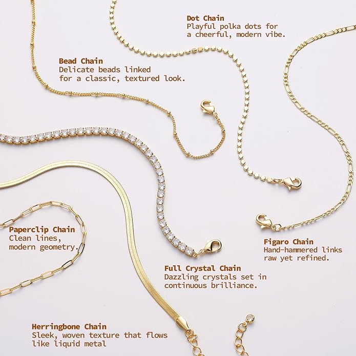 Krfy 5/6Pcs Gold Plated Bracelets for Women Trendy, S925 Plated Silver Bracelet Stack, Non Tarnish Waterproof Bracelets for Women, Paperclip Herringbone Figaro Cuban Twist Chains, Size 6.5''+2''