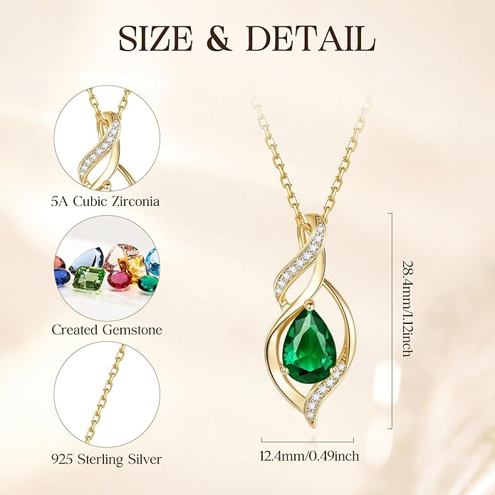 FANCIME Birthstone Necklace for Women Teardrop Necklace S925 Sterling Silver Infinity Love Birthday Gifts for Mom Women Girls, 16"+2" Inches
