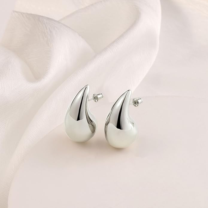 Gacimy Teardrop Earrings Dupes for Women 14K Gold Plated, Chunky Drop Earrings for Women with 925 Sterling Silver Post
