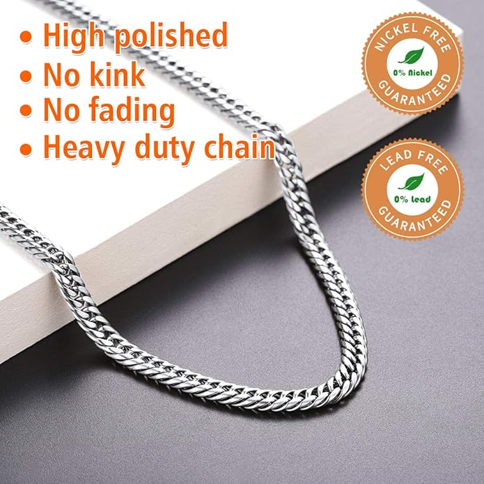 FindChic Men Curb Chain Necklace 18K Gold Plated/Stainless Steel/Black Chunky Double Tight Cuban Link Hip Hop Neck Chains for Men Boys 3.5MM/5MM/6MM/7MM/9MM/12MM 14''-30'' 8 Length Options (Send Gift Box)