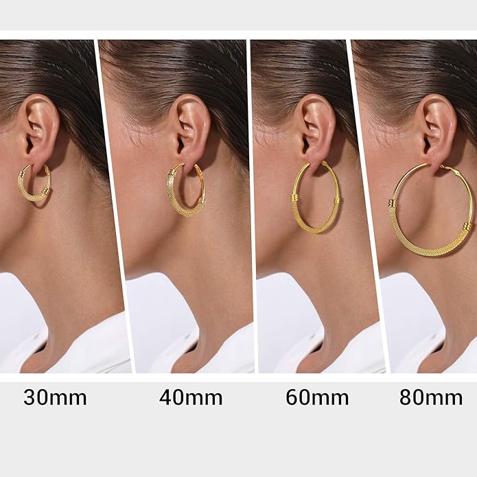 PROSTEEL 30/40/60/80/100mm Chunky Hoop Earrings For Women Gold Plated/Black Stainless Steel Hoops Earrings Statement Jewelry