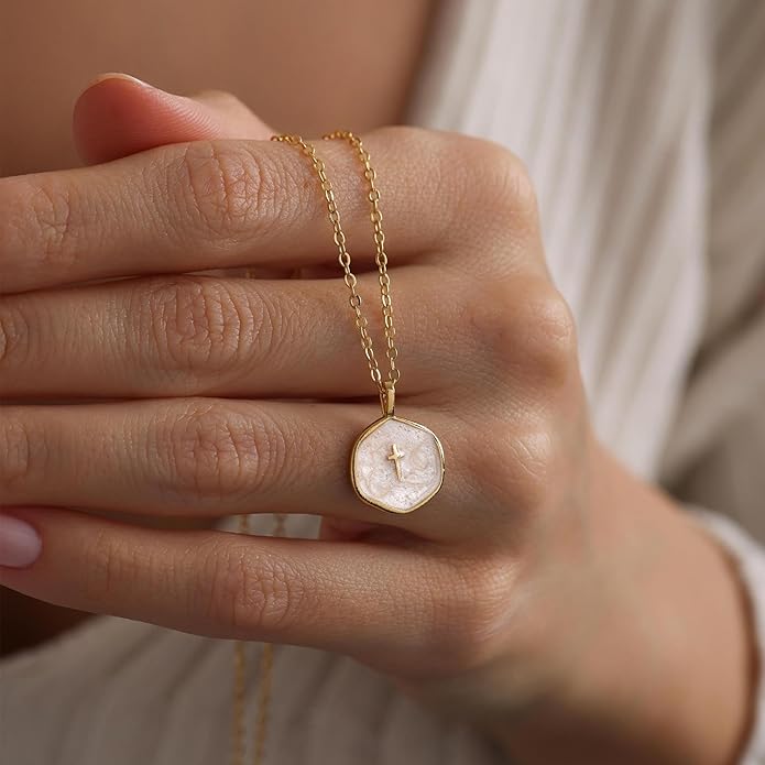 Tewiky Cross Necklace for Women-Dainty Simple 14k Gold Plated Cross Pendant Cute Necklaces for Women Jewelry