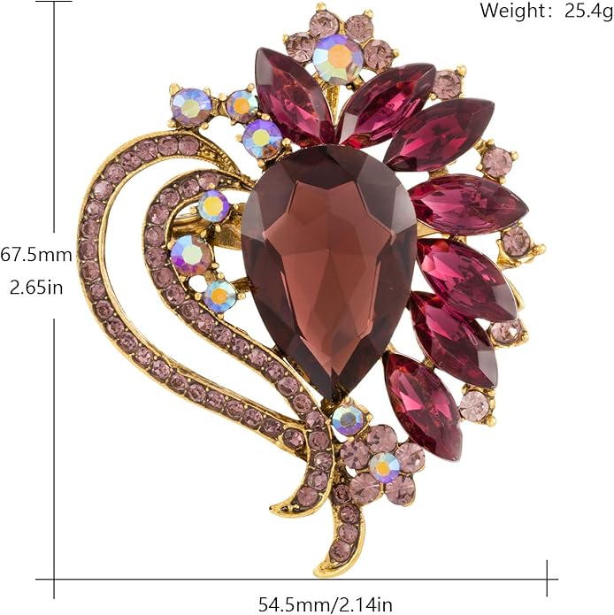 LAXPICOL Vintage Austrian Crystal Elegant Heart Flower Brooch Pin For Women Wedding Broach Pin