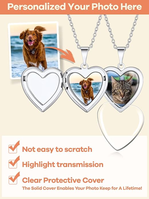 Supcare Locket Necklace That Holds Pictures-Engraved Photo Pendant Custom Jewellery Gifts for Men Women (with Jewellery Gift Box)
