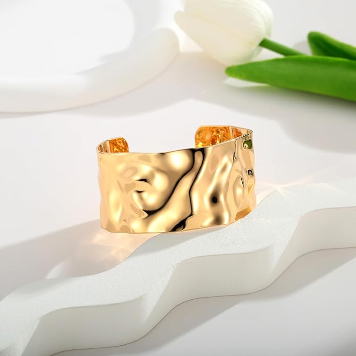 Gold Cuff Bracelet for Women Chunky Multi-layer Cross Wire Open Bracelet Hollow Wide Cuff Bracelets Adjustable Gold Open Cuff Bangle Bracelet