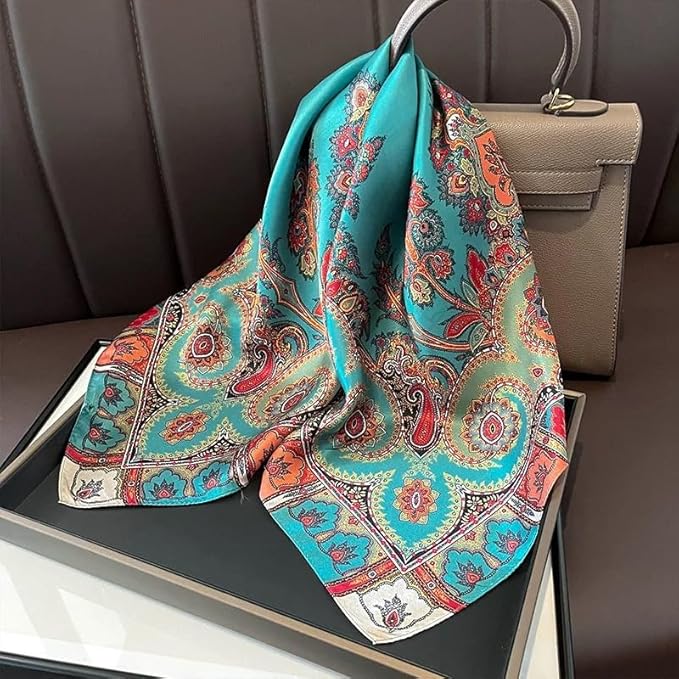 ANDANTINO 100% Mulberry Silk Square Scarf for Hair-25.6" X25.6'' Women Men Natural Silk Neckerchief Digital Printed Headscarf