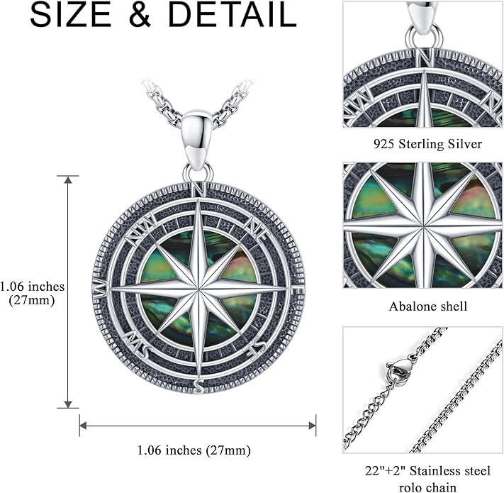 StoryEtain Compass Necklace for Women Men 925 Sterling Silver Travel Pendant Inspirational Graduation Jewelry Gift