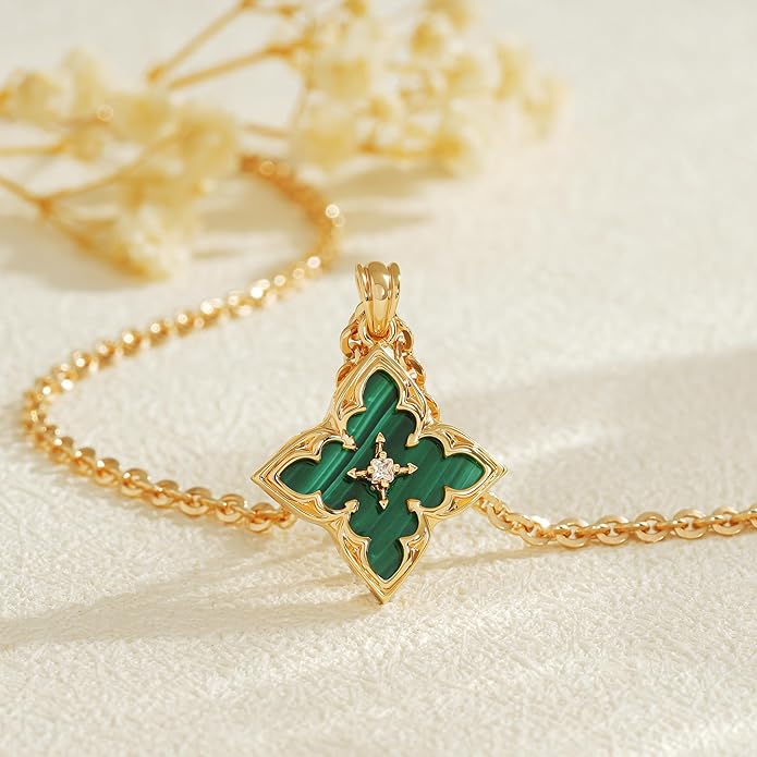 Fettero Gold Clover Necklace for Women Dainty 14K Gold Plated CZ Pendant Necklace Adjustable Chain Choker Charm Colorful Clover Pendant Lucky Necklaces for Women Jewelry