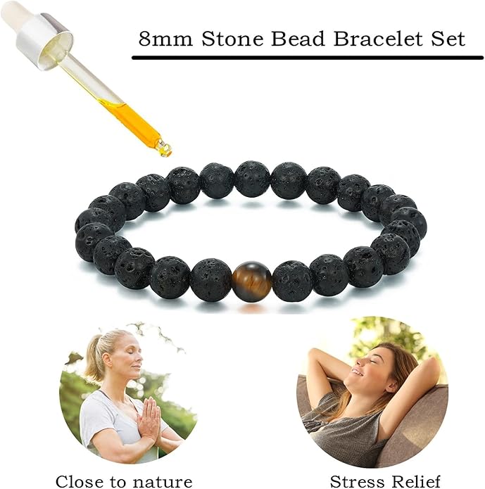 MengPa Mens Beaded Bracelets Couples Matching Bracelet Set Lava Rock Beads for Women Stone Jewelry