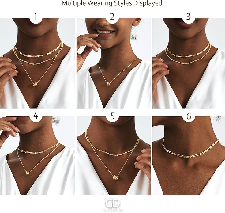 OGD Layered CZ Rondelle Pendant Necklaces for Women, 14K Gold Plated Trendy Mariner Chain Dainty Circle Rondelle Pendant Choker Necklace for Women Two-Toned Cubic Zirconia Gold Necklace