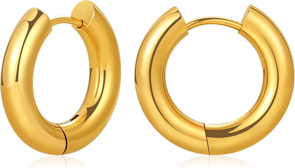 8YEARS Chunky Gold Hoop Earring for Women, 18K Gold Plated Lightweight Thick Hoops, Hypoallergenic Trendy Jewelry for Gift