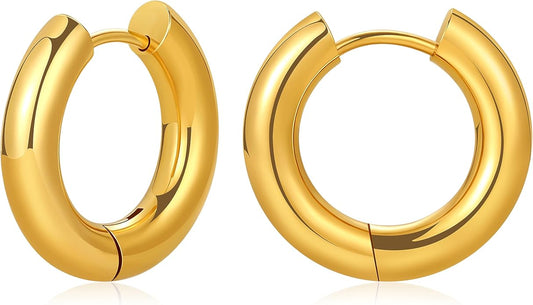 8YEARS Chunky Gold Hoop Earring for Women, 18K Gold Plated Lightweight Thick Hoops, Hypoallergenic Trendy Jewelry for Gift