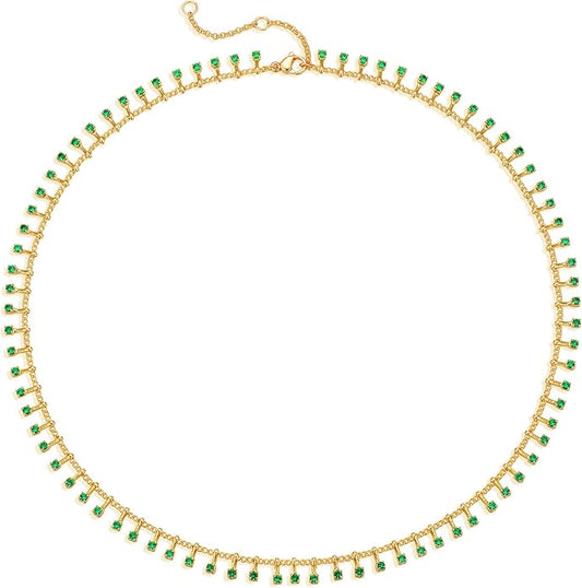 MTMY Beaded Necklaces for Women 14K Gold Plated Dainty Colorful Green/Rose Beaded Pearl Choker Necklace Delicate Boho Choker Necklace Jewelry Gift