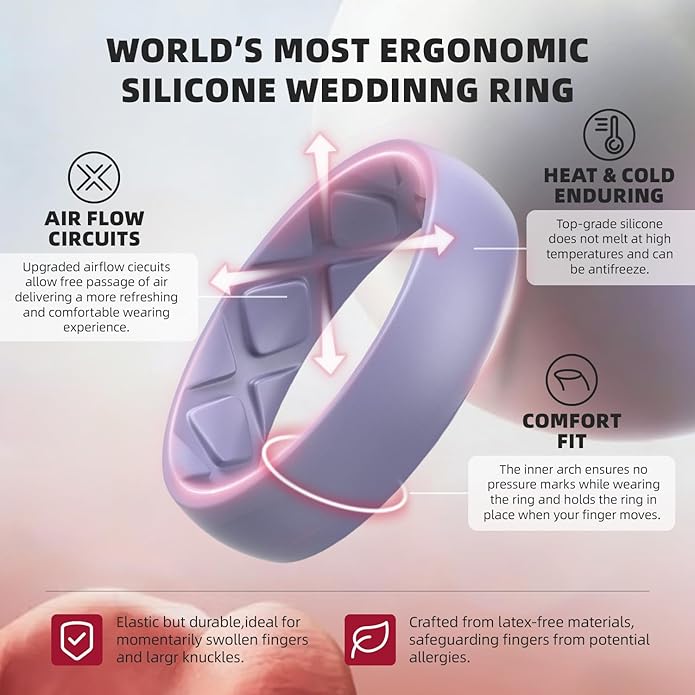Egnaro Women's Bridal Rings Sets, 6mm Wide, 2mm Thick, Silicone Wedding Rubber Band with Half Size, Inner Arc Ergonomic Breathable Design
