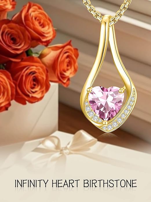 Birthstone Necklaces for Women,18k Yellow/White Gold Plated Forever Love Heart Infinity Pendant Necklace Anniversary Jewelry Christmas Birthday Gifts for Women Her Wife Girlfriend
