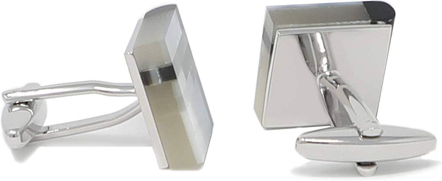 MENDEPOT Classic Genuine Onyx and Mother of Pearl Cufflinks Men Classic Cuff links With Box
