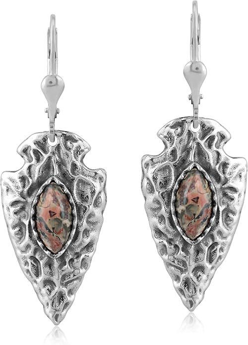American West Jewelry Fritz Casuse Sterling Silver Arrowhead and Genuine Gemstone Lever Back Earrings