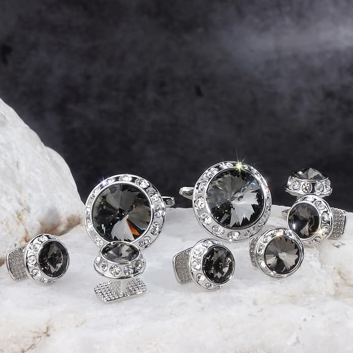 HAWSON Birthstone Tuxedo Studs and Cufflinks Set for Men's Suit Tuxedo Formal Dress Shirt Wedding Business Party Accessories