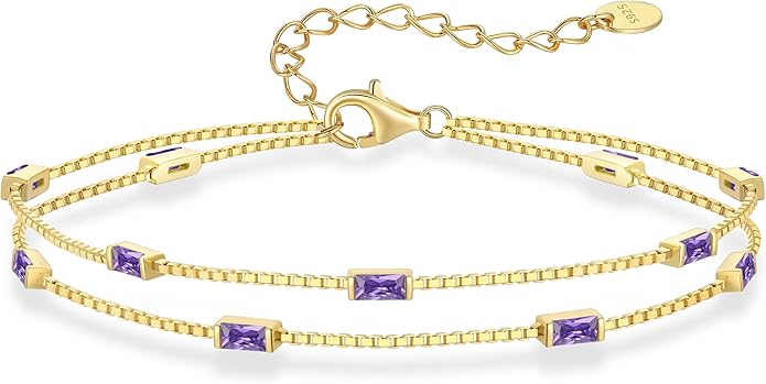 LOUISA SECRET Birthstone Bracelets for Women, 925 Sterling Silver Dainty Simple Women Charm Link Bracelet, Birthday Anniversary Jewelry Gifts for Women Wife Mom Her