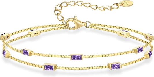 LOUISA SECRET Birthstone Bracelets for Women, 925 Sterling Silver Dainty Simple Women Charm Link Bracelet, Birthday Anniversary Jewelry Gifts for Women Wife Mom Her