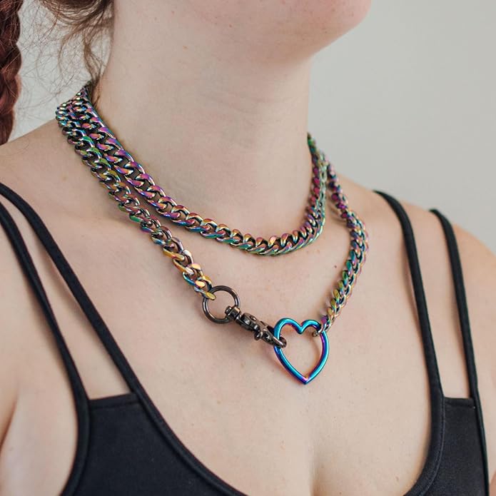 Chunky Gold Choker Necklaces for Women, Long Gold Chain Heart Necklace, 36 Inches Slip Chain Adjustable Lariat Heart Y Necklace for Women and Men, Goth Chunky Heart Necklace Jewlery Gifts