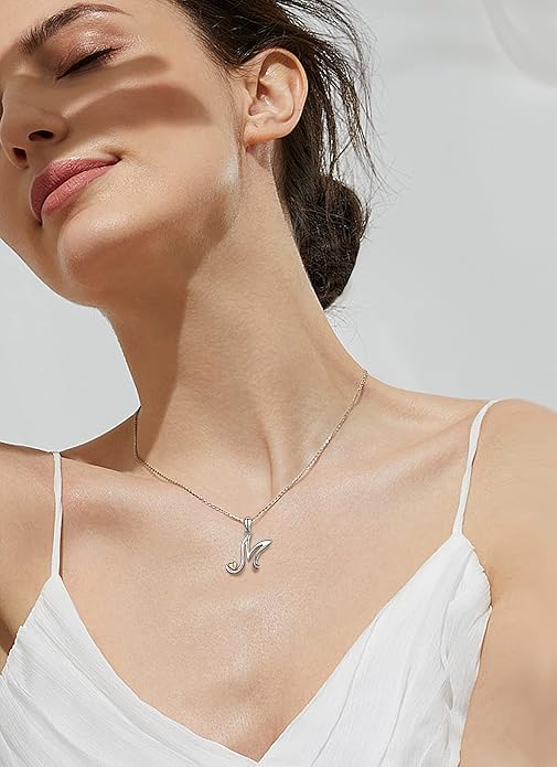 CELESTIA 925 Sterling Silver Initial Necklaces 26 Letter with Rose Gold Heart - 18 Inch Chain