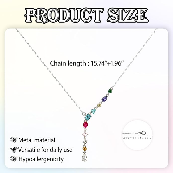 Y Necklace for Women Irregular Y2k Colored Crystal Pendant Fashion Sweet Jewelry Silver