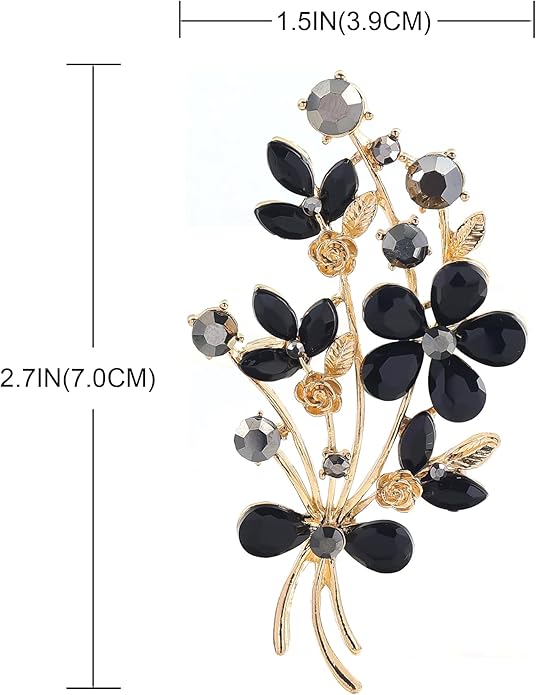 YOQUCOL Red Colour Zircon Crystal Poppy Flower Bouquet Shape Brooch Pins for Woman Gift