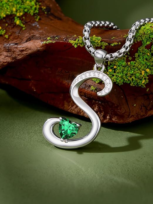 Christmas Gifts for Women Alphabet A to Z Initial Birthstone Pendant Necklaces for Women - 18k White Gold Plated Personalized Name Jewelry Valentine Mothers Day Birthday Gifts for Women Her Girlfriend