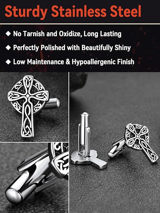 FaithHeart Mens Cufflinks, Norse Viking Tuxedo Shirt Cuff Links, Stainless Steel Cuff Links and Shirt Studs, Gift Box