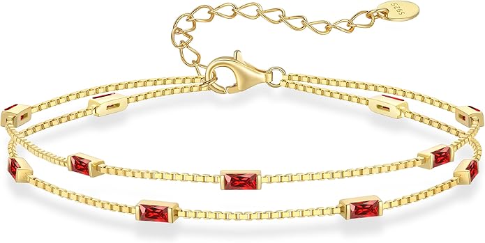LOUISA SECRET Birthstone Bracelets for Women, 925 Sterling Silver Dainty Simple Women Charm Link Bracelet, Birthday Anniversary Jewelry Gifts for Women Wife Mom Her