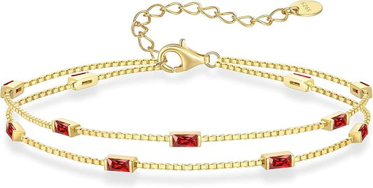 LOUISA SECRET Birthstone Bracelets for Women, 925 Sterling Silver Dainty Simple Women Charm Link Bracelet, Birthday Anniversary Jewelry Gifts for Women Wife Mom Her